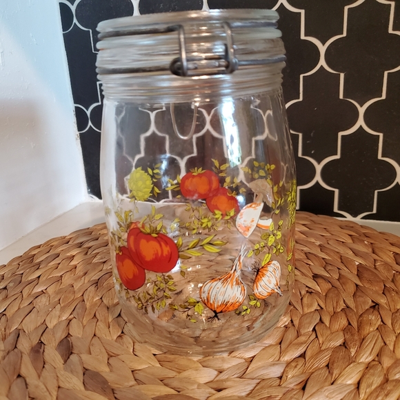 Vintage 70's Glass Canning Storage Jar with Lid